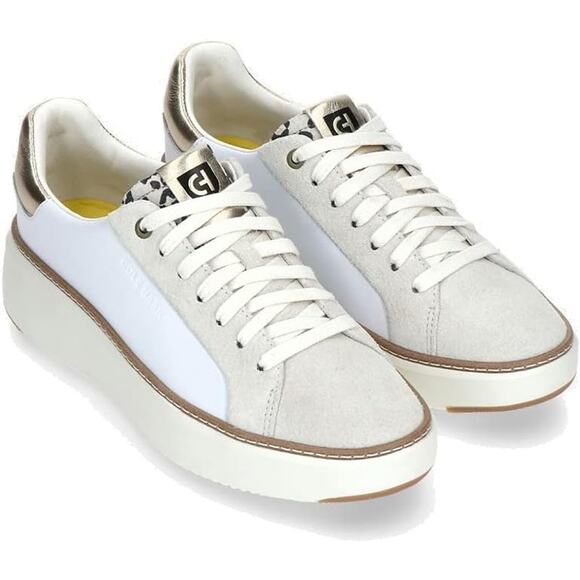 NWT Cole Haan Women Grandprø Topspin Sneakers, White/Leo Print-Size 10 - Picture 1 of 6